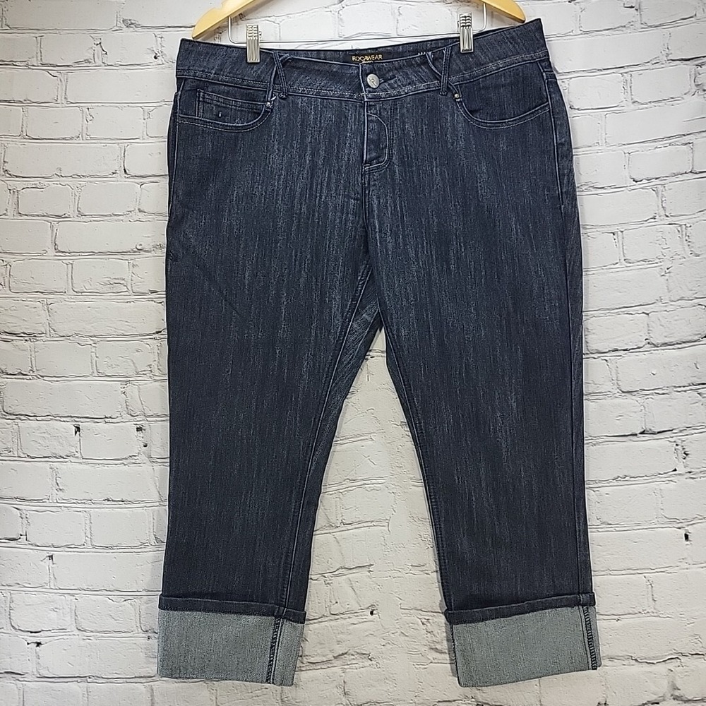 Rocawear Jeans Womens Sz 16 Hannah Skinny‎ Leg Capri Embroidered Pockets